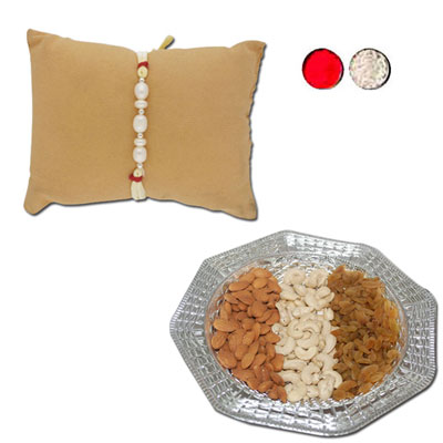 "Eternity Pearl Rakhi - JPJUN-23-055 (Single Rakhi), Dryfruit Thali - code RD700 - Click here to View more details about this Product